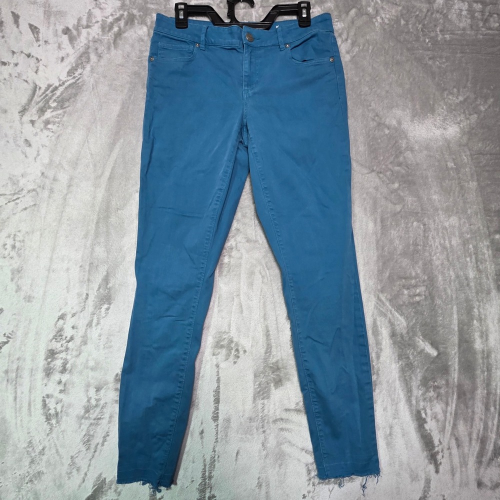 Ann Taylor LOFT Curvy Skinny Jeans Teal Blue Raw Hem Size 4 27